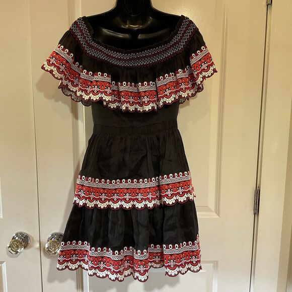 Amur Embroidered Linen Silk Off-the-Shoulder Tiered Mini Dress Size 4 $548 - Picture 6 of 13